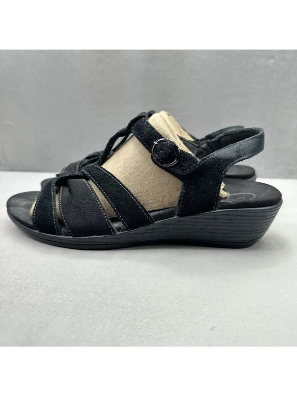 OrthoFeet Hope 62037 Womens Size 9.5 (B) Gladiator Sandals Black Leather Comfort